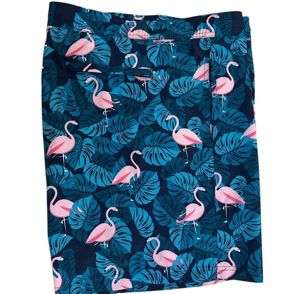EUC Navy Teal Pink Flamingos Quick-Dry Swim Trunks w/ UV Protection Size XL - Picture 1 of 3